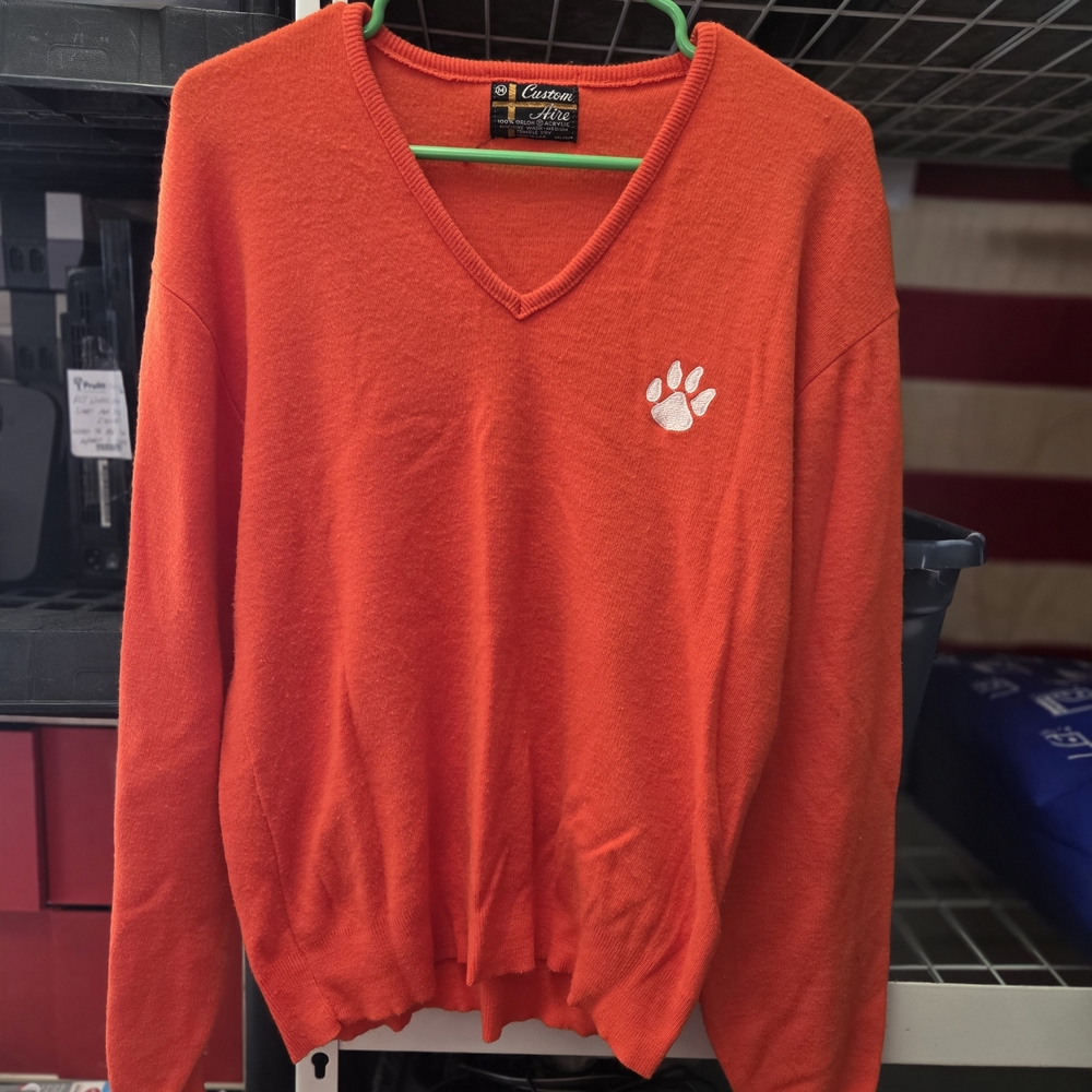 Orange V-Neck Sweater- Clemson Tigers- Size MEDIUM